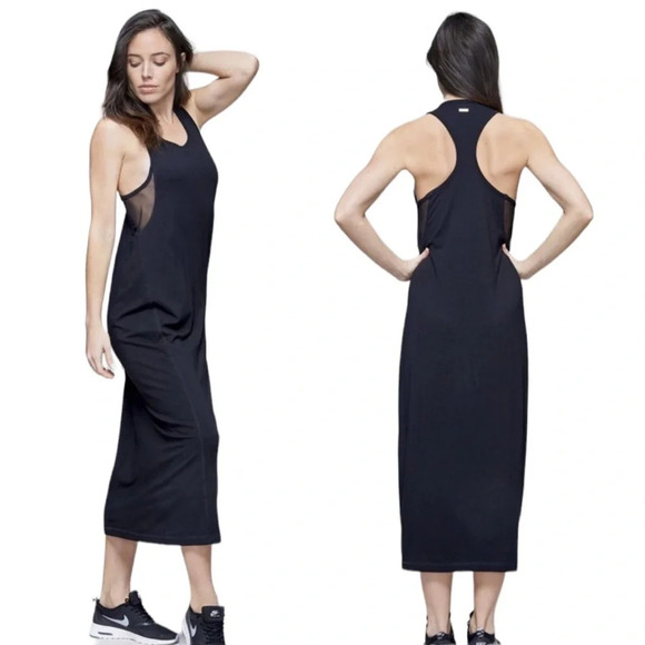 Alala Black Racerback Athleisure Jersey Mesh Midi Tank Dress Women's Size XS - Picture 1 of 11
